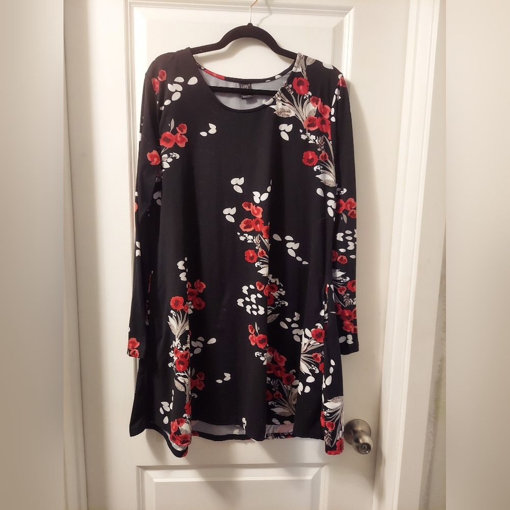 Floral Long Sleeve Tunic Dress L-XL